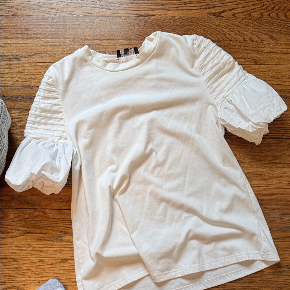 Cream Ruffled 3/4 Sleeve Blouse